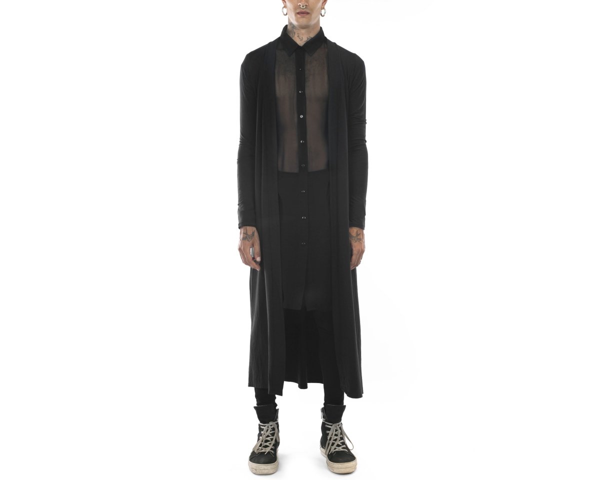 Mens Black Long Cardigan Modal Lycra - eleven44