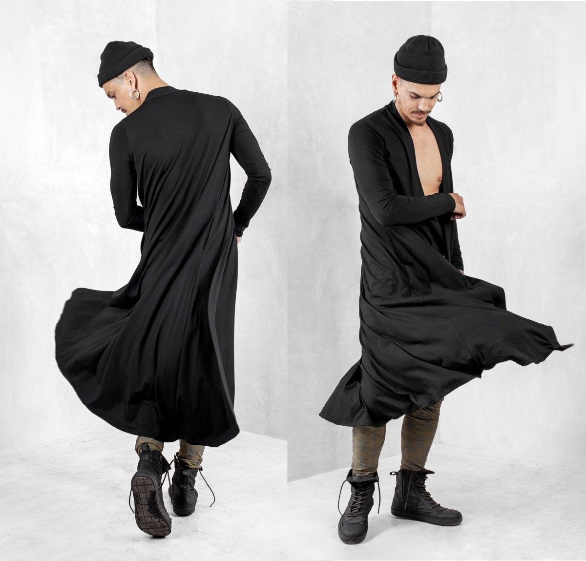 Mens Black Long Cardigan Modal Lycra - eleven44