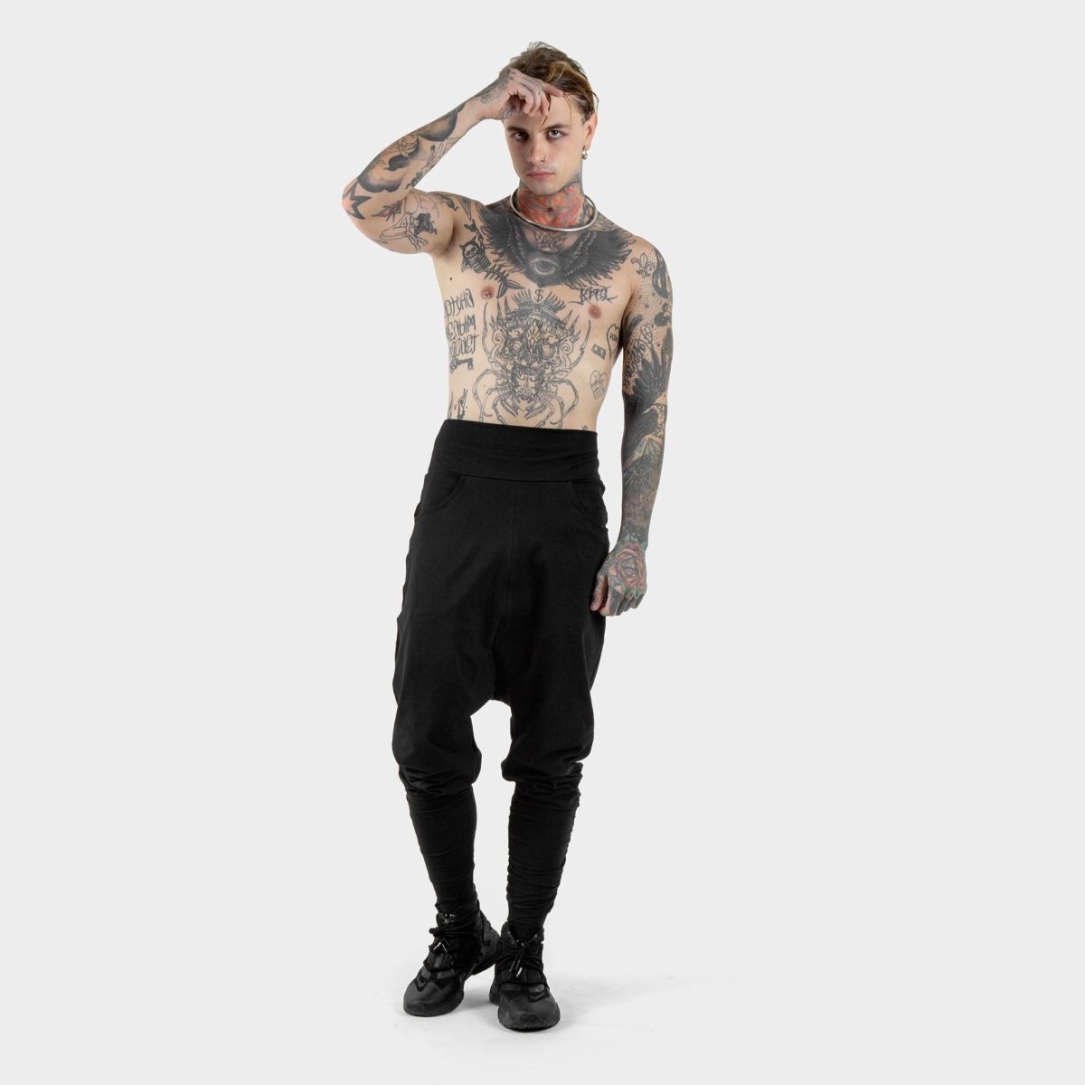 Mens Black Low Crotch Pants Organic Cotton Lycra