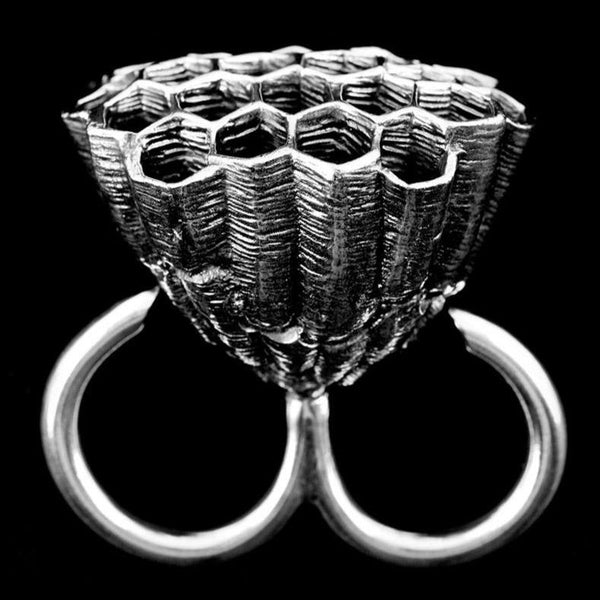 Mens Honeycomb Ring Silver - eleven44