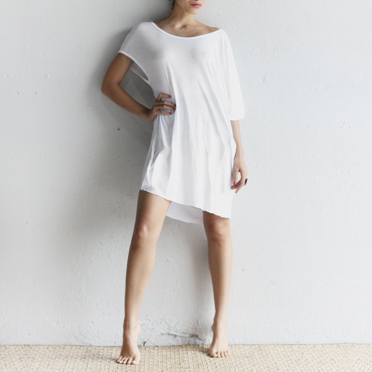 White Asymmetrical Oversized Top Modal - eleven44