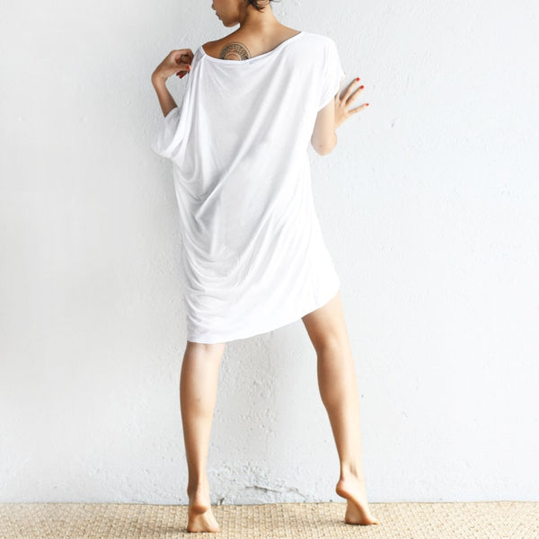 White Asymmetrical Oversized Top Modal - eleven44