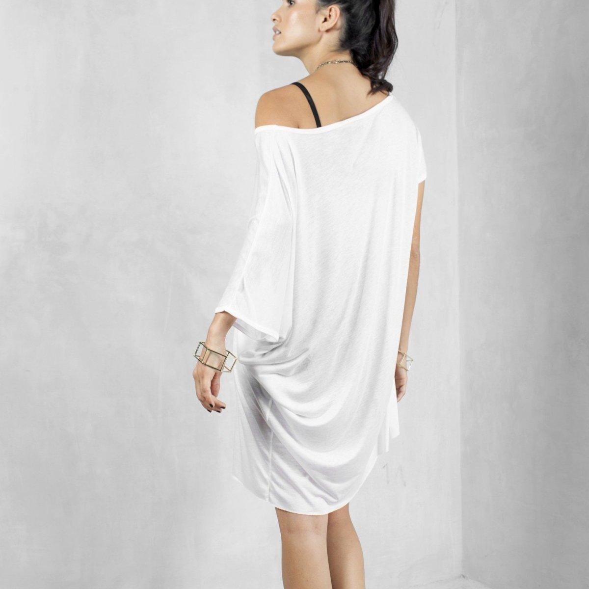 White Asymmetrical Oversized Top Modal - eleven44